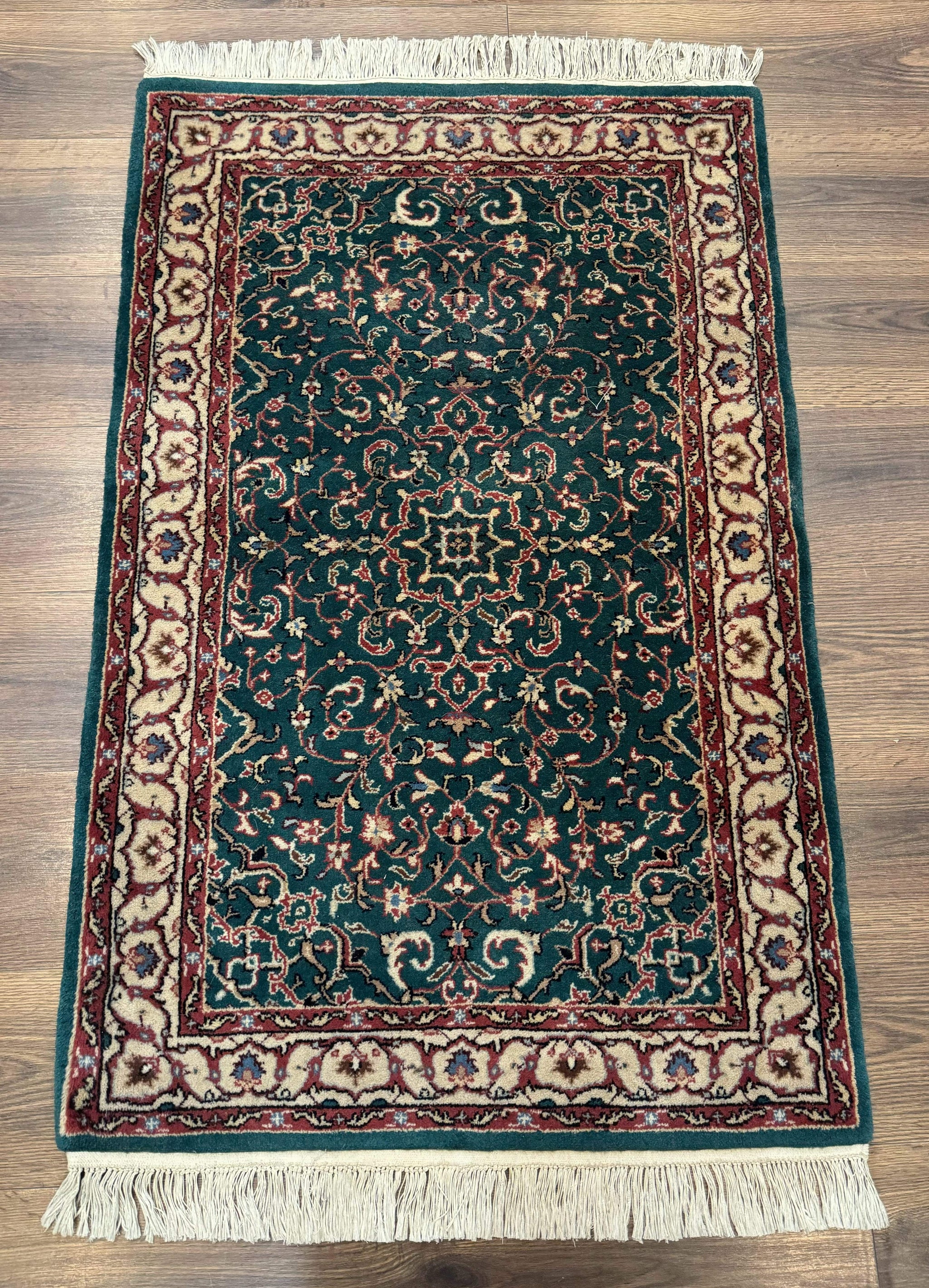 Dark Green Indo Persian Rug 2.5 x 4, Hand Knotted Wool Small Oriental Carpet by Jewel Rugs