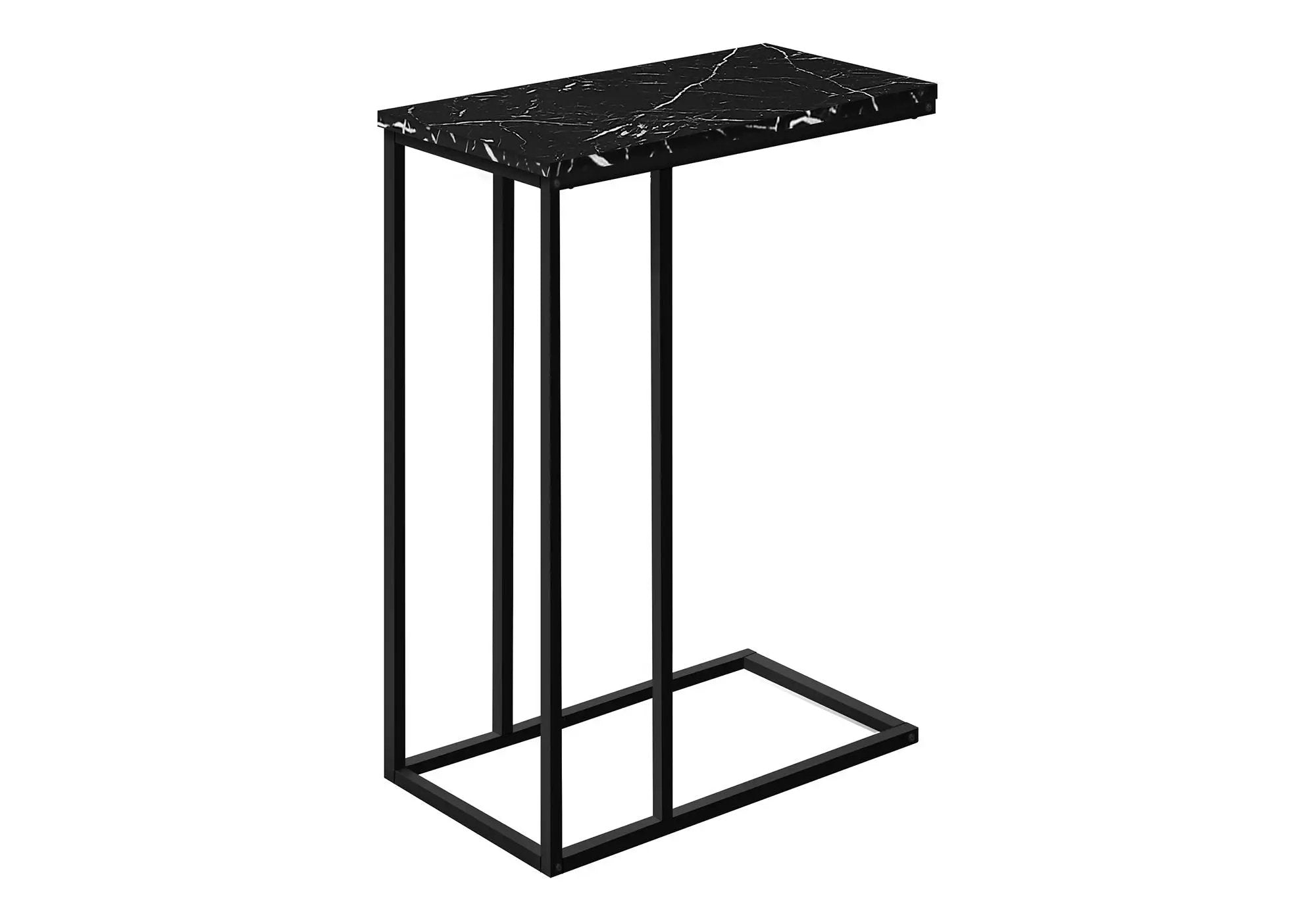 Accent Table, C - Shaped, Marble Look Modern Design - Black by Unique Piece Furniture