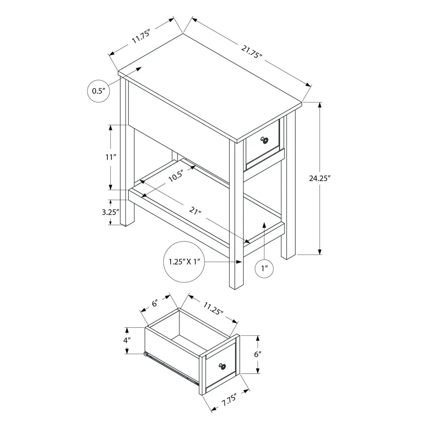 Accent End Table, 2 Tier, Narrow, Lamp, Storage Drawer, Charming Design by Unique Piece Furniture