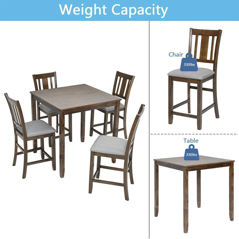 5 Pieces Dining Table Set, Counter Height Kitchen Table Set With Square Table And 4 Upholstered Chairs by Unique Piece Furniture