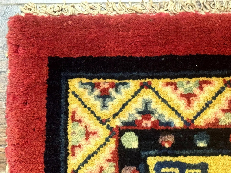 Antique Small Chiense Square Rug 2x2 ft, Wool Chinese Rug by Jewel Rugs