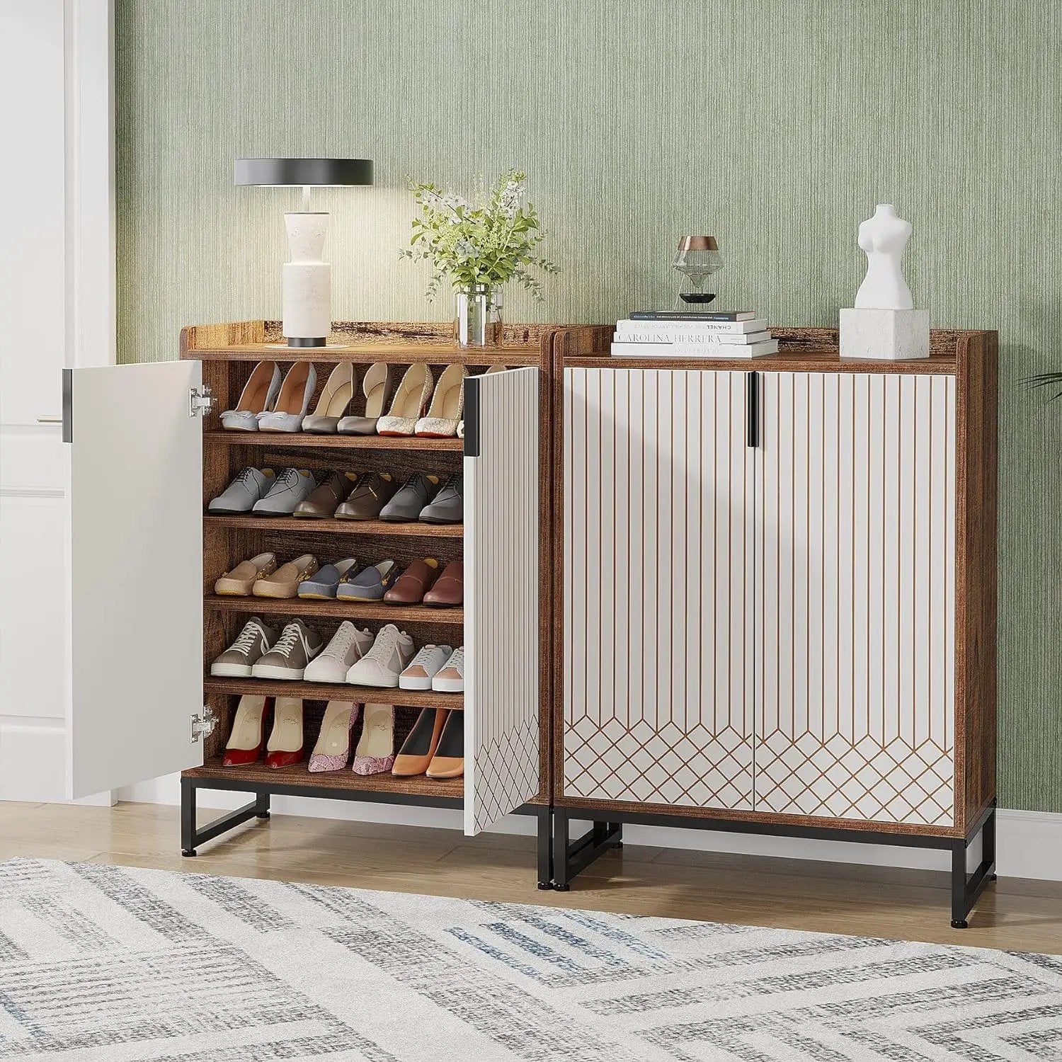 5 Tier Shoe Cabinet With Doors, Compact Entryway Storage Organizer by HouseOfZazla