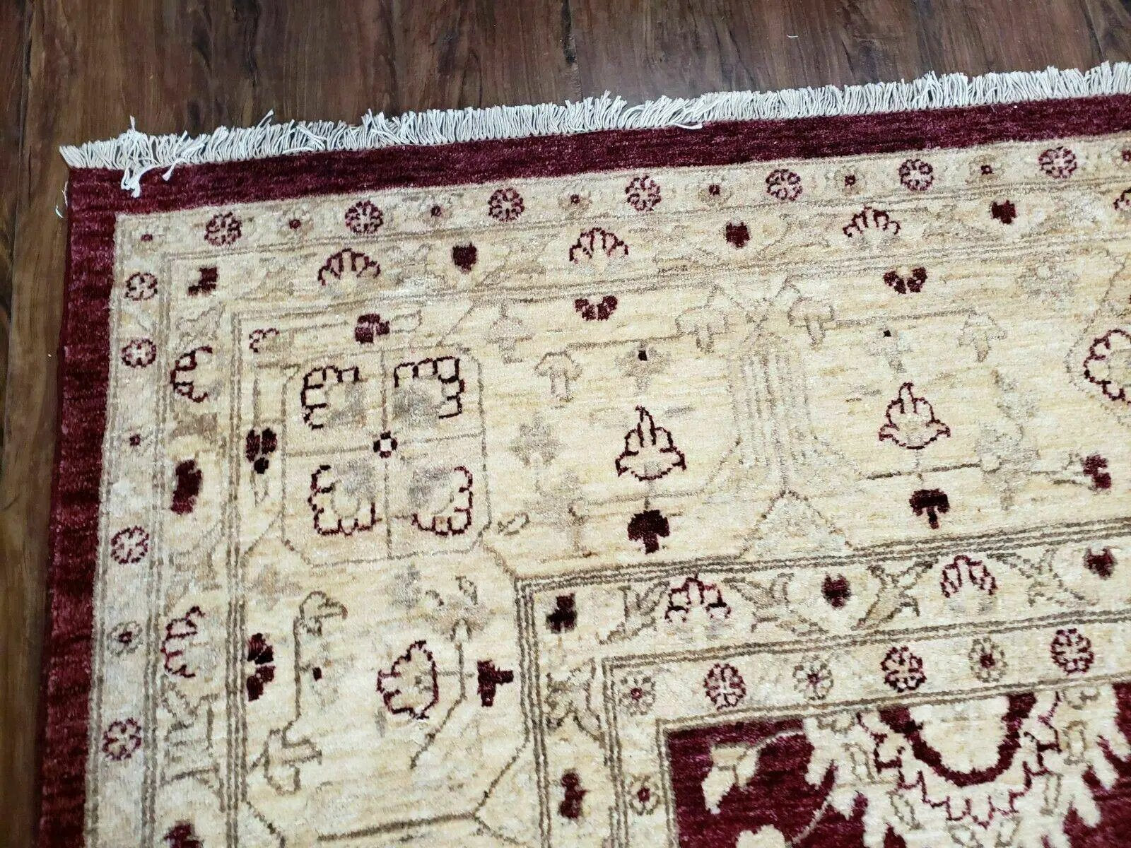 Pakistani Peshawar Rug 10x14, Handmade Chobi Carpet, Maroon & Beige by Jewel Rugs