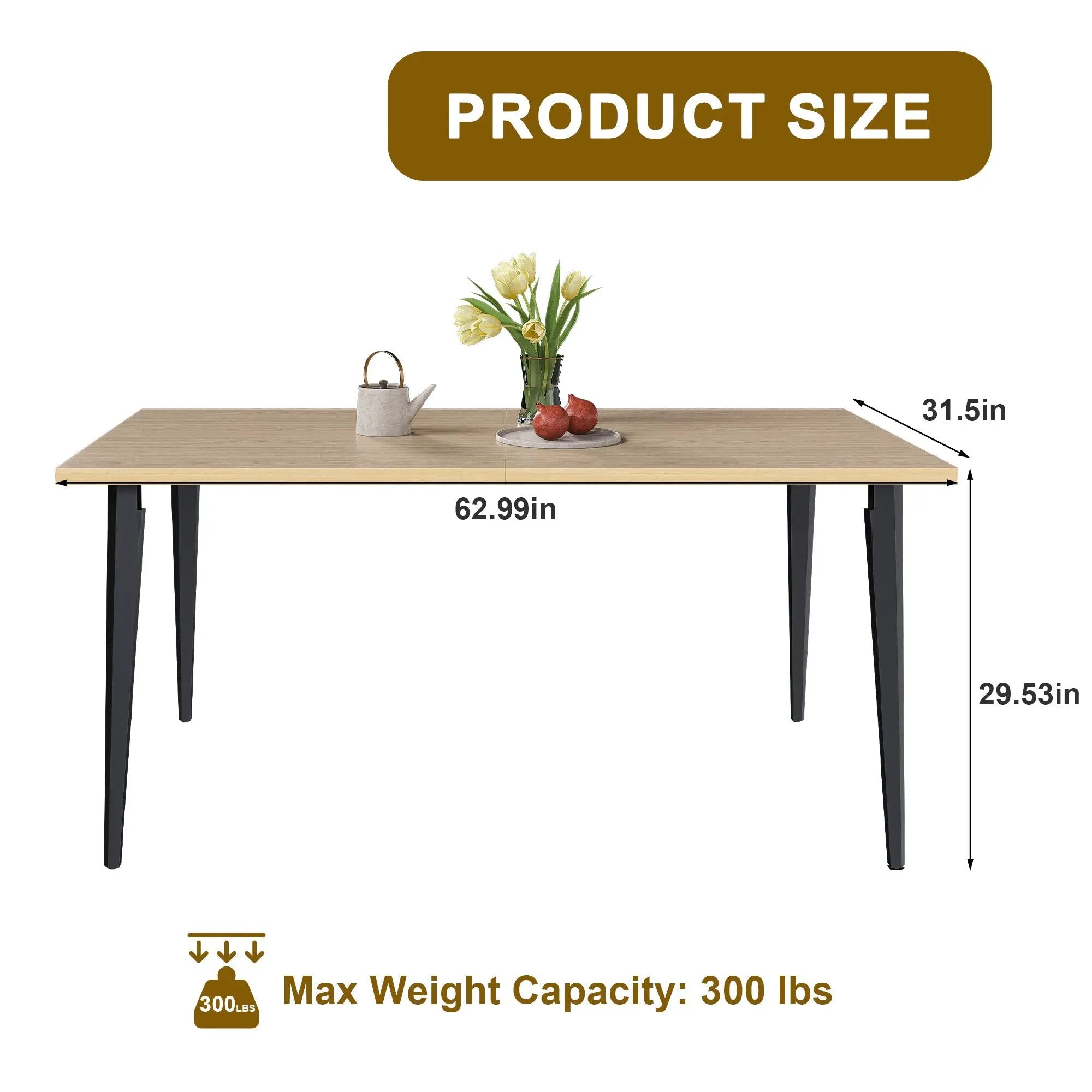 63-inch Modern Dining Table with Wooden Tabletop and Rust-Resistant Iron Legs by HouseOfZazla