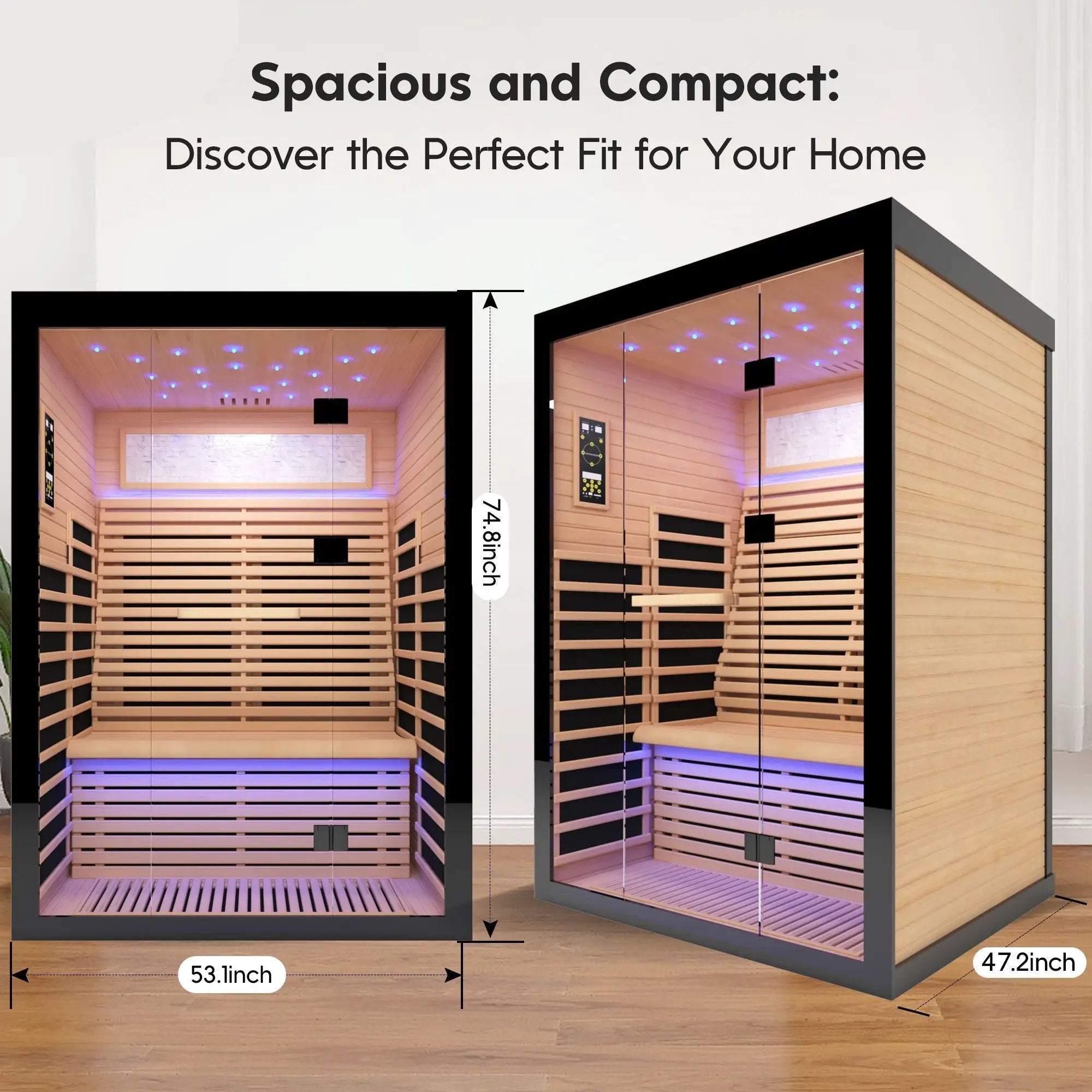 Luxury Double Far Infrared Sauna Room With Epoxy Heating Plates And Starry Sky Lighting - Black / Natural by HouseOfZazla