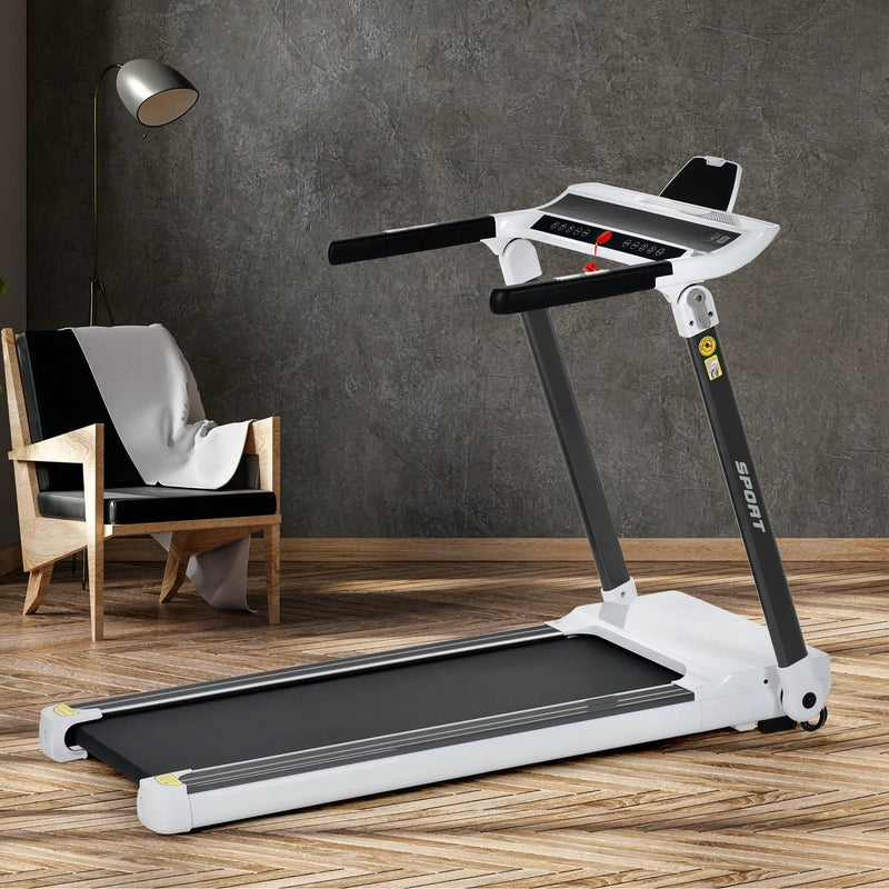 Portable Compact Treadmill, Electric Motorized 3.5Hp, 14Km / H, Medium Running Machine Motorised Gym 330Lbs, Foldable For Home Gym Fitness Workout Jogging Walking, Bluetooth Speaker App Fitime - White by HouseOfZazla