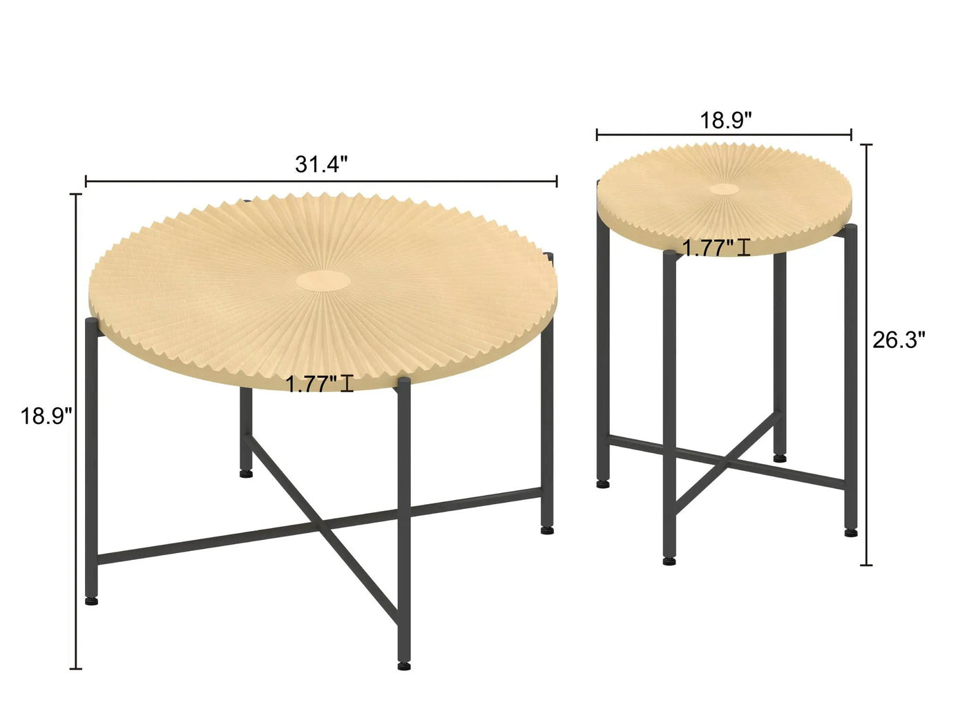 Radial - Pattern Coffee And End Table Set Waterproof Cover, Distressed Cylindrical Design (Set of 2) by Unique Piece Furniture