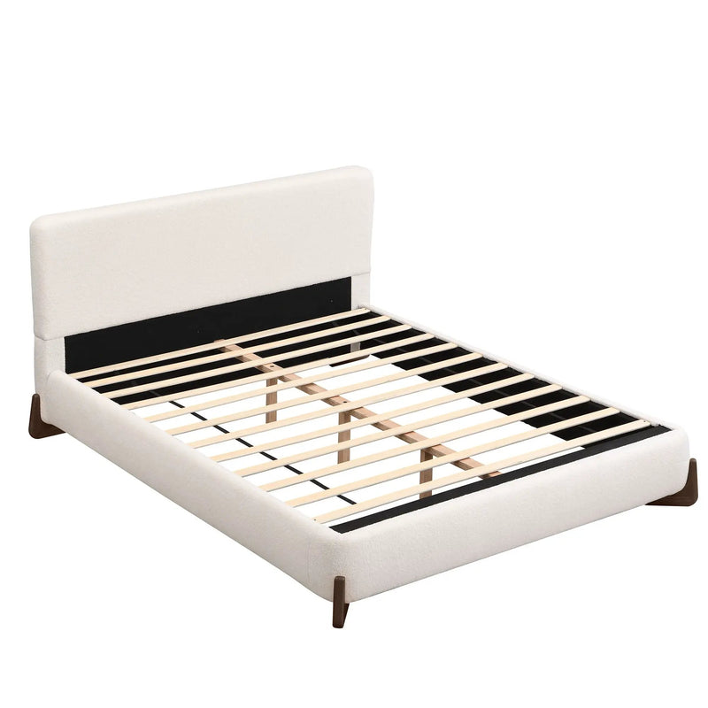 Queen Size Elegant Terry Upholstered Bed - White by HouseOfZazla