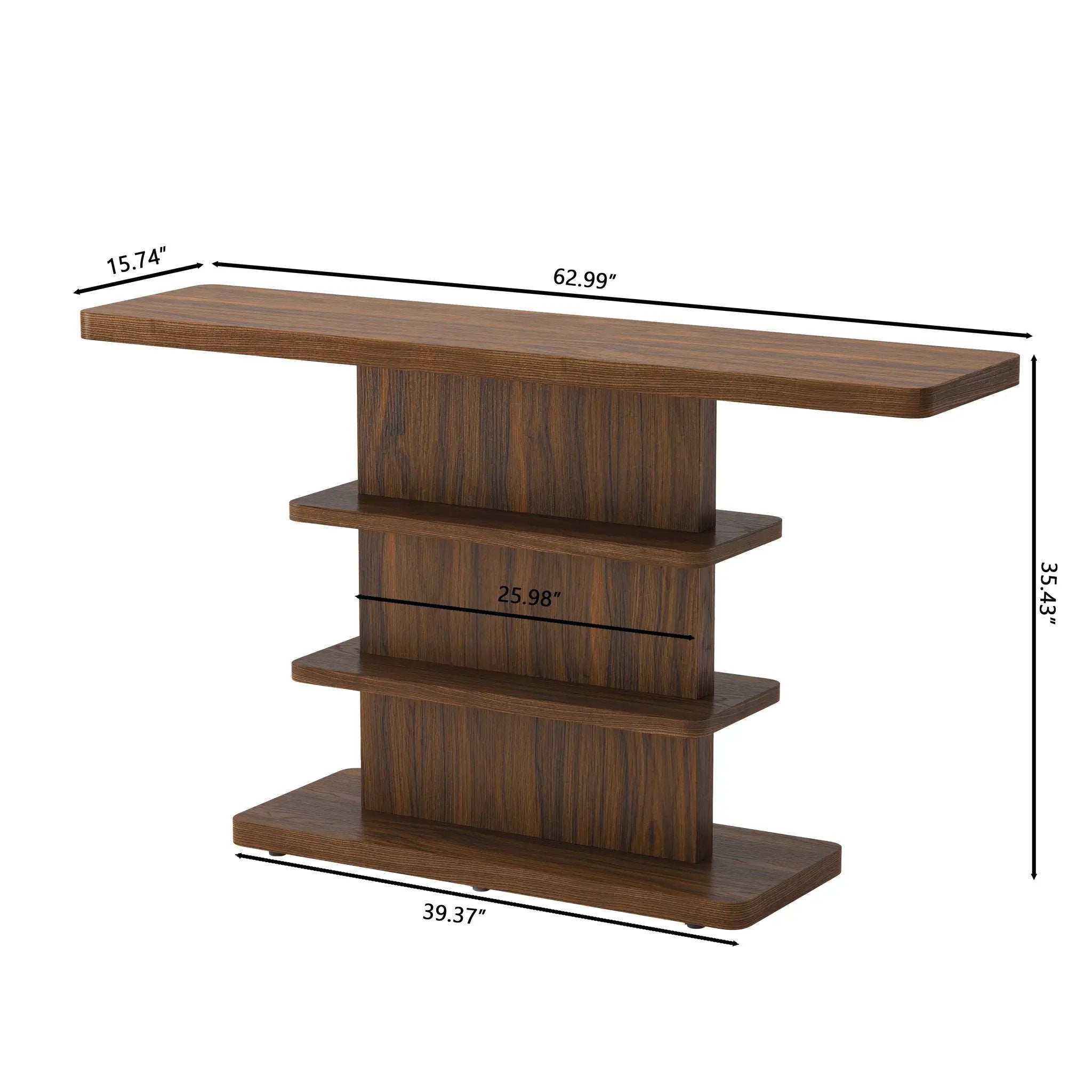 63" Vintage Narrow Console Table with 2 Tier Open Storage Shelves by HouseOfZazla