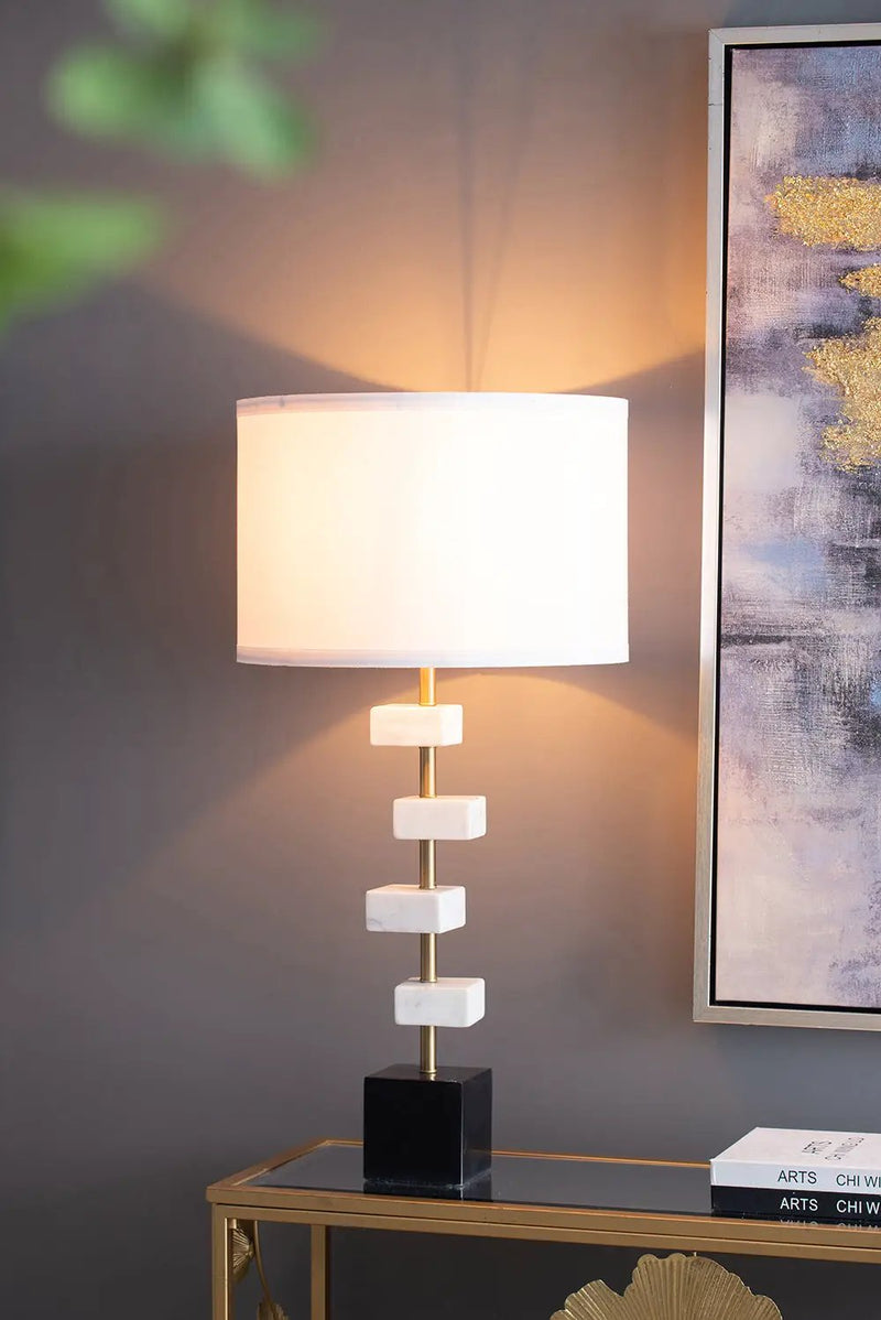 D15x30' Table Lamp with White Marble and Brass Frame by HouseOfZazla