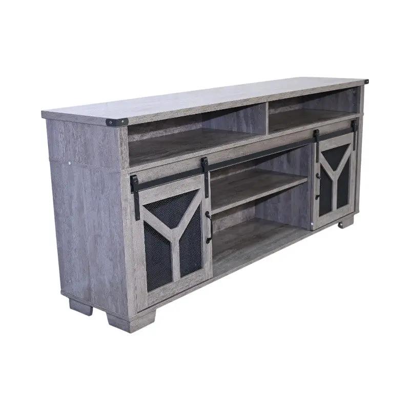 65.3" TV Stand with LED Light Strips and Iron Mesh Barn Door by HouseOfZazla
