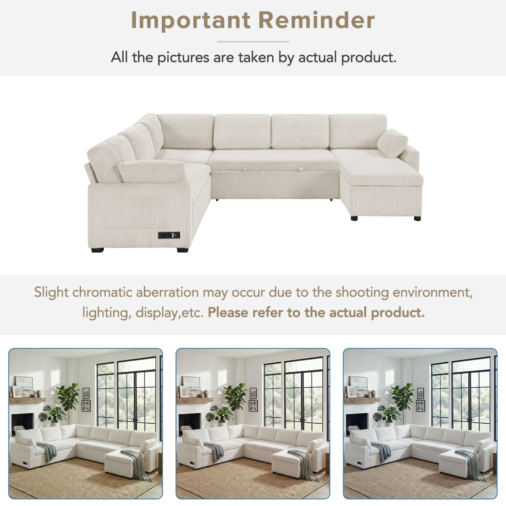 Convertible U-Shaped Sectional Sofa Bed With Reversible Chaise by HouseOfZazla