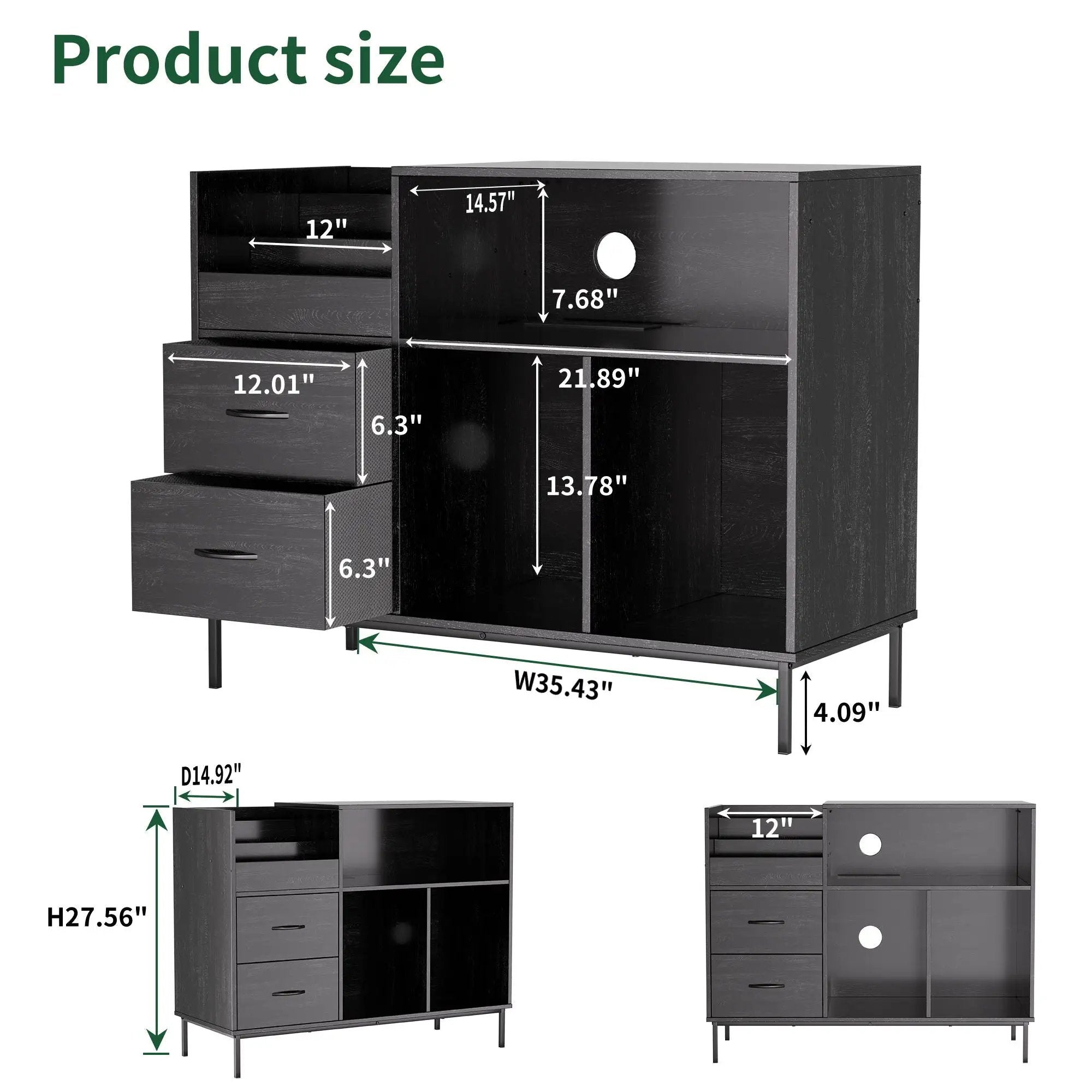 Eco-Friendly Vinyl Record Player Stand With Flip-Top Storage, Media Console With Dual Outlets And Dustproof Drawers by Unique Piece Furniture