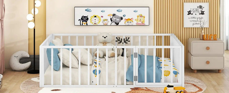 Metal Floor Bed Frame With Fence And Door by HouseOfZazla