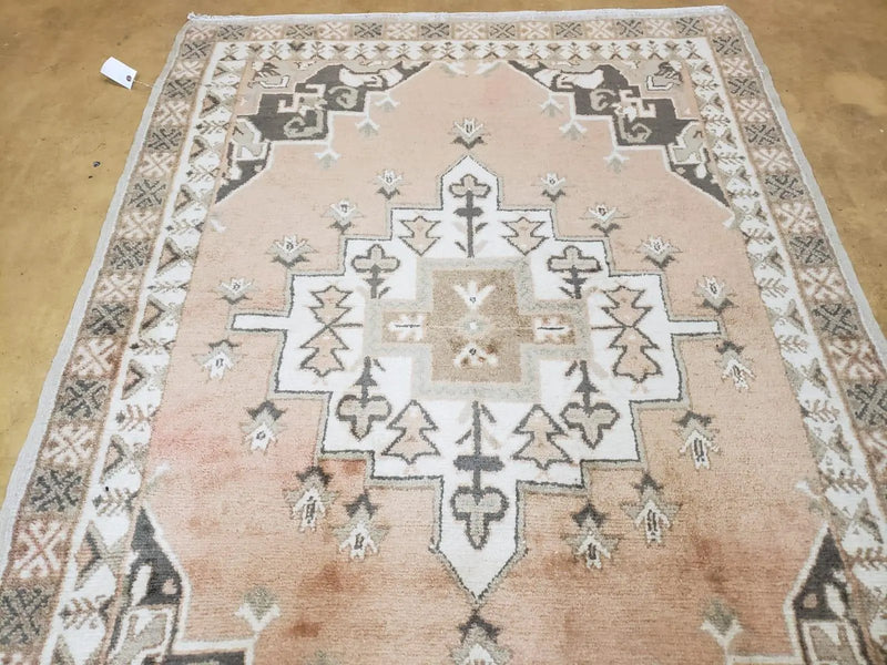 Antique Moroccan Rug 5x7 Tribal Carpet, Hand-Knotted Soft Wool Pile, 5 x 7 Area Rug, Berber Rug, Geometric Open Field Medallion, Pink Ivory by Jewel Rugs