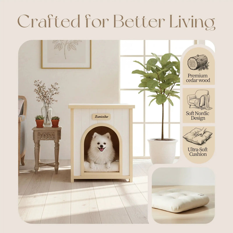 Indoor Dog House With Removable Cushion, Pet House For Cats & Small Dogs - Cream White / Light Yellow by HouseOfZazla