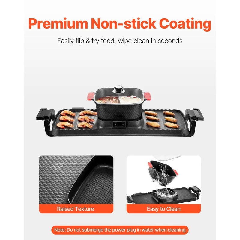 Hot Pot with Grill 2300W 2-in-1 Electric Smokeless BBQ Pan with Removable Pot by HouseOfZazla