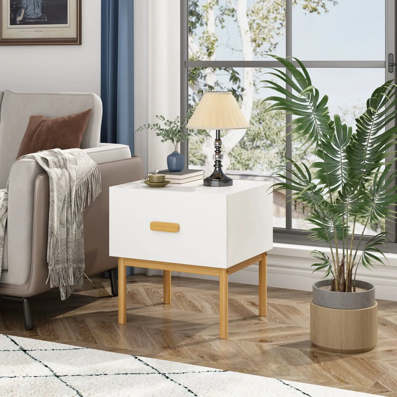 Nightstand With Drawer, Minimalist Bedside Table With Handle For Bedroom - White by Unique Piece Furniture