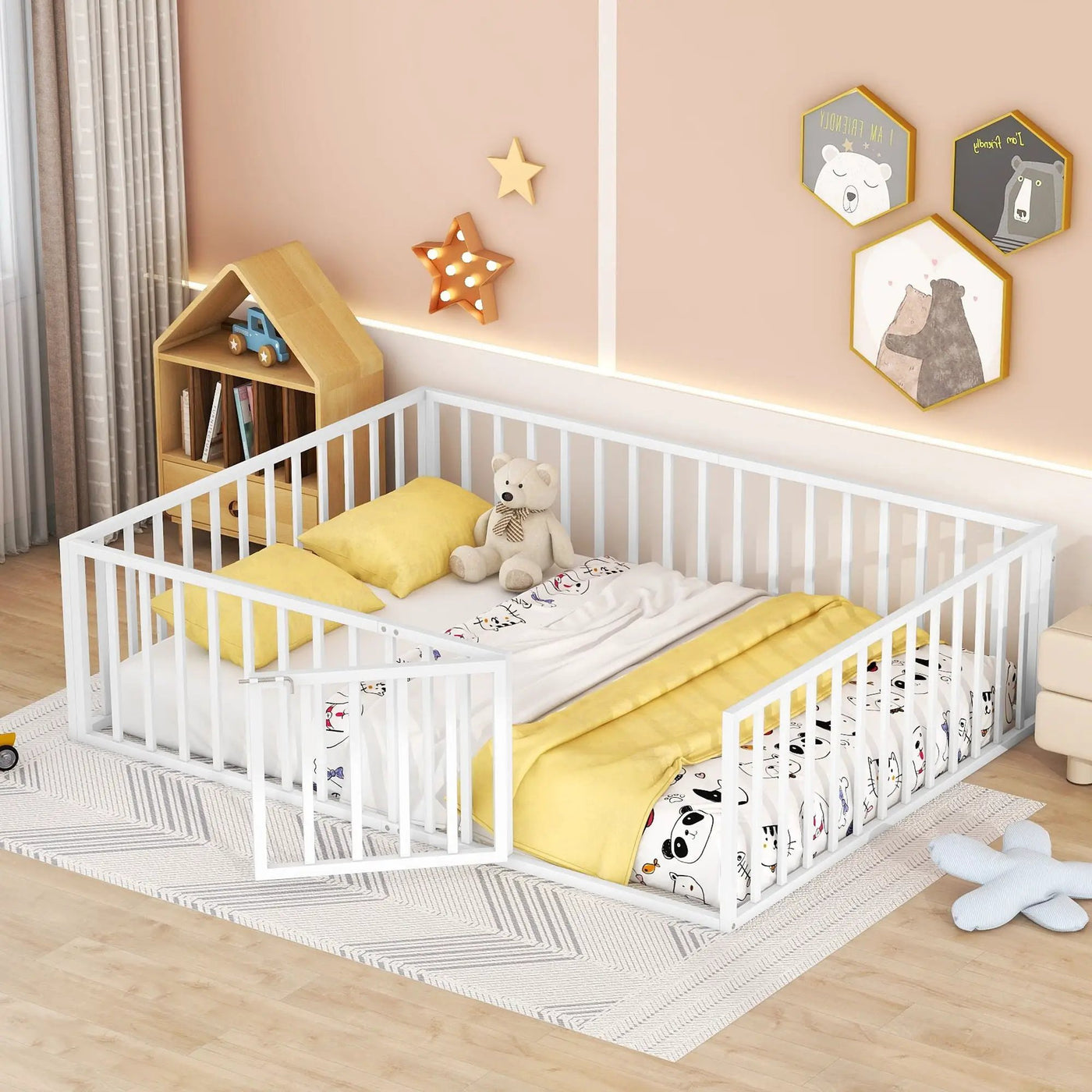 Metal Floor Bed Frame With Fence And Door by Unique Piece Furniture