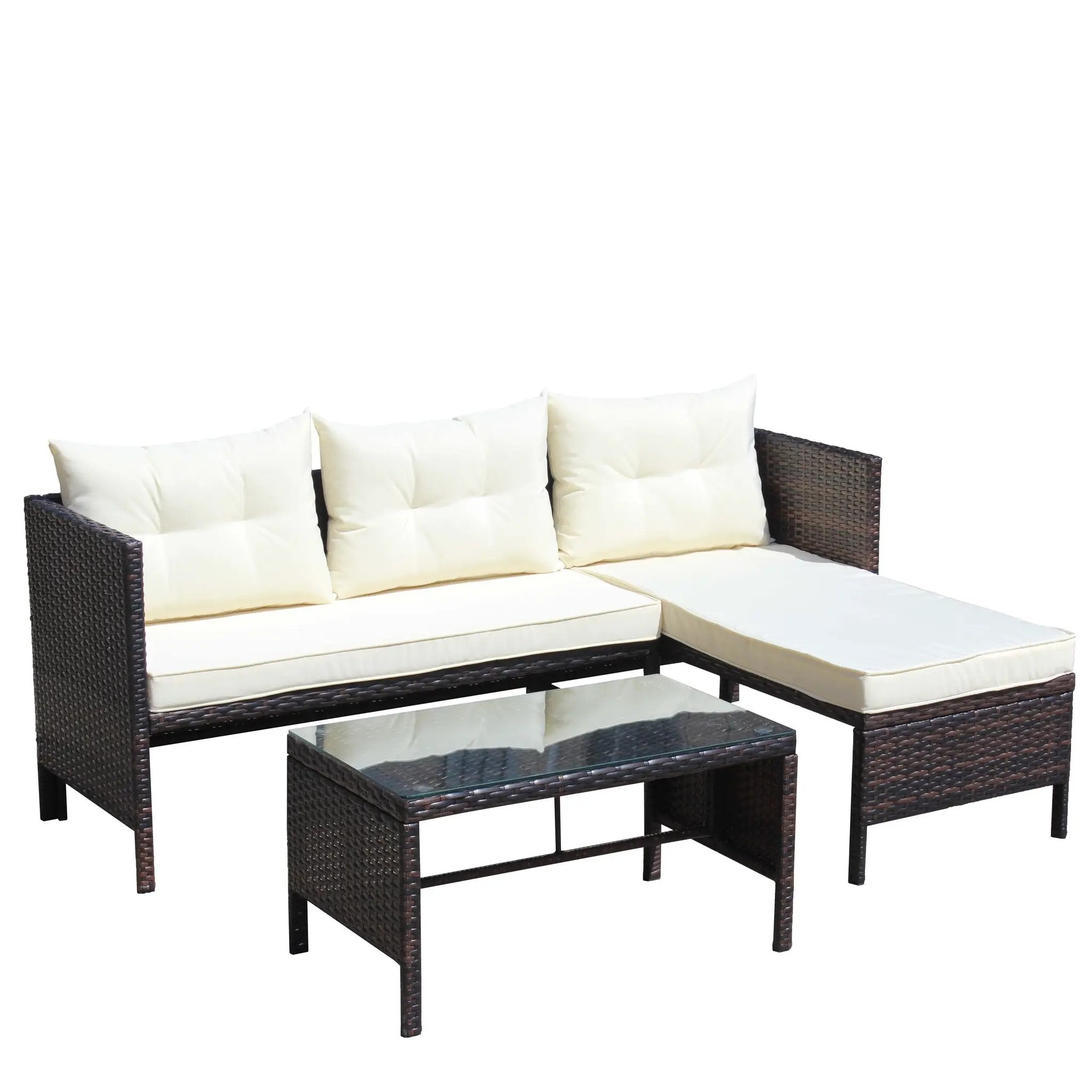 Outdoor Patio Furniture 3-Piece Conversation Set with Wicker Rattan Sectional Sofa by HouseOfZazla