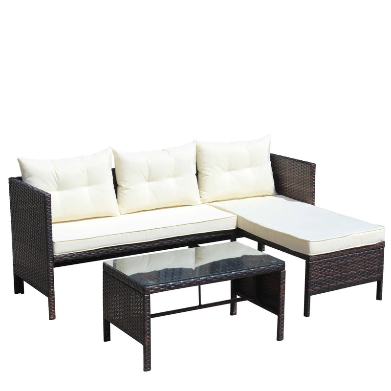 Outdoor Patio Furniture 3-Piece Conversation Set with Wicker Rattan Sectional Sofa by HouseOfZazla