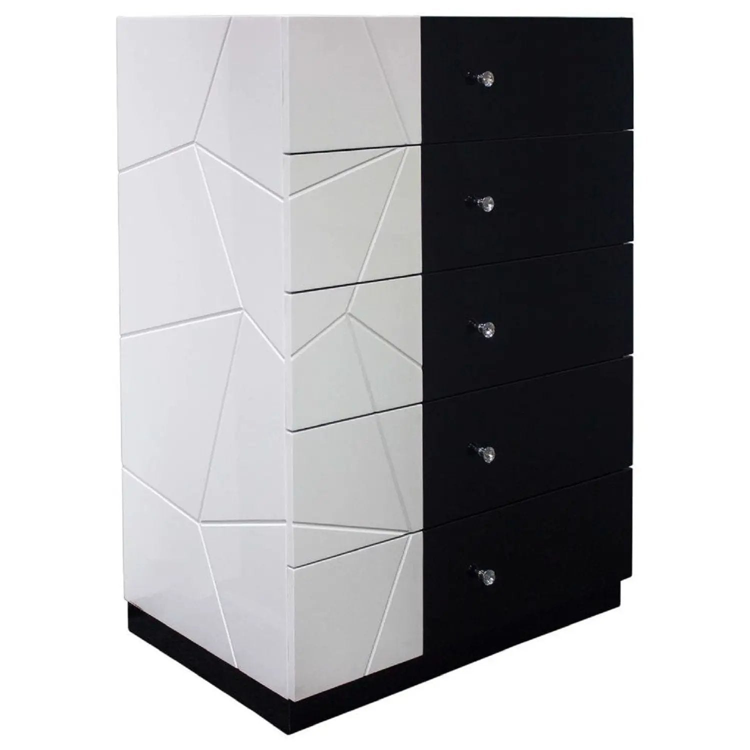 5 Drawer Chest Storage Unit, Clothes Organizer, Geometric Pattern - White / Black by Unique Piece Furniture