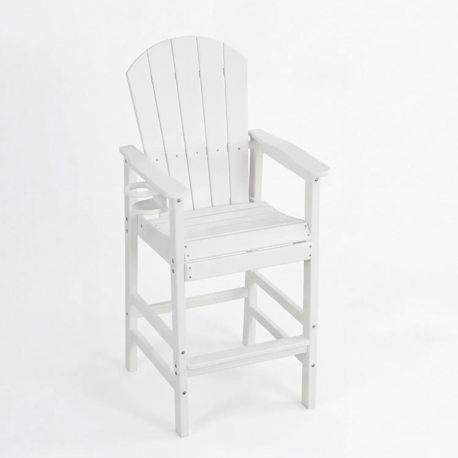 Outdoor Bar Height Adirondack Patio Chair With Cup Holder And Armrests All Weather UV Resistant - White by HouseOfZazla