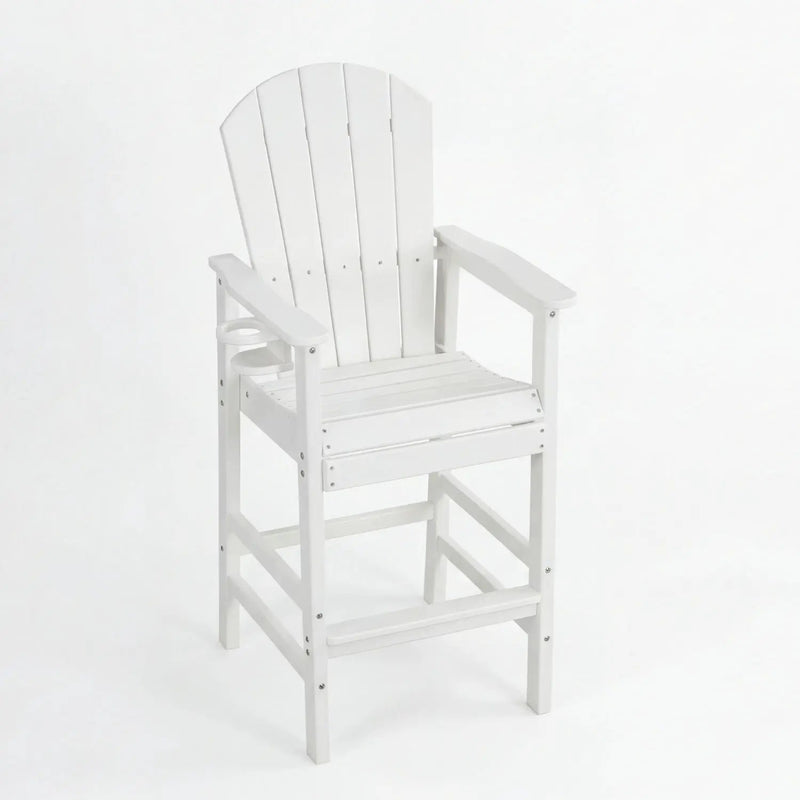 Outdoor Bar Height Adirondack Patio Chair With Cup Holder And Armrests All Weather UV Resistant - White by HouseOfZazla