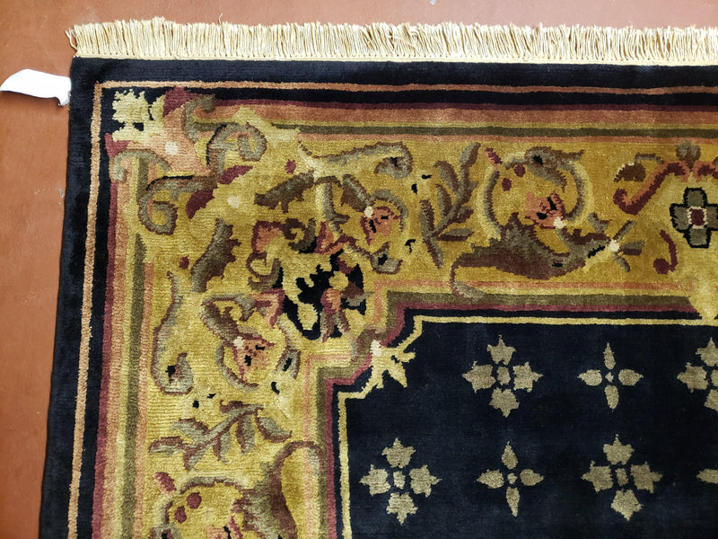 6x9 Aubusson Design Nepali Tibetan Rug Black & Tan Hand-Knotted Wool Carpet Soft Plush Pile New Rug Nice by Jewel Rugs