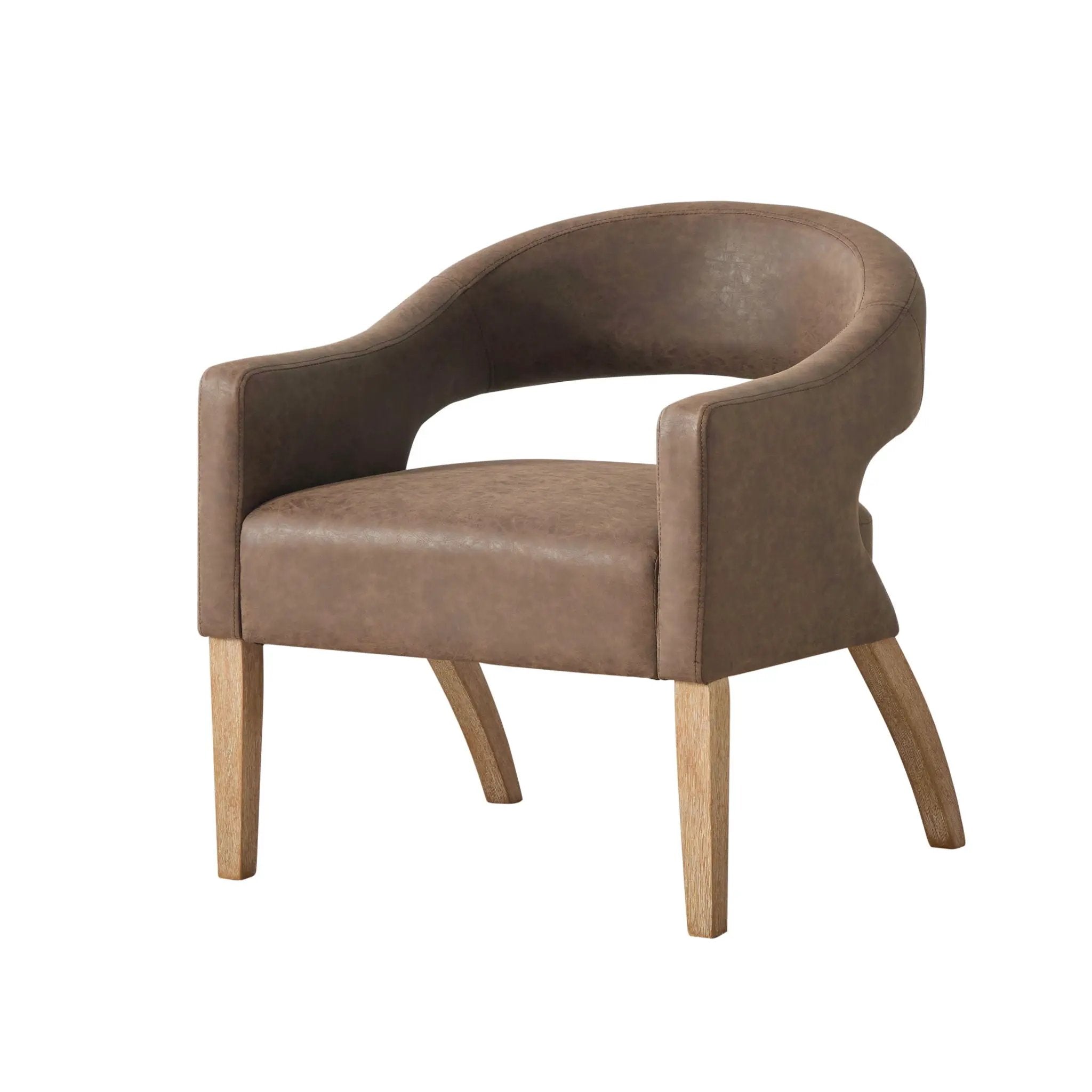 Upholstered Open Back Armchair With Weathered Rubberwood Legs by Unique Piece Furniture