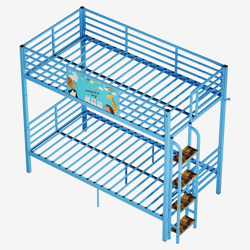 Bunk Bed, Convertible To 2 Separate Twin Size Beds With Full Length Guardrail & Ladder, No Box Spring Needed - Blue by HouseOfZazla