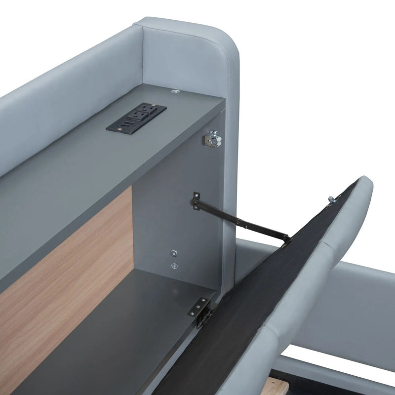 Upholstered Mother & Child Bed With Hydraulic Storage System, Drawer Box, Bedhead Storage Shelf And 2 Pairs Of Sockets & USB Ports by HouseOfZazla