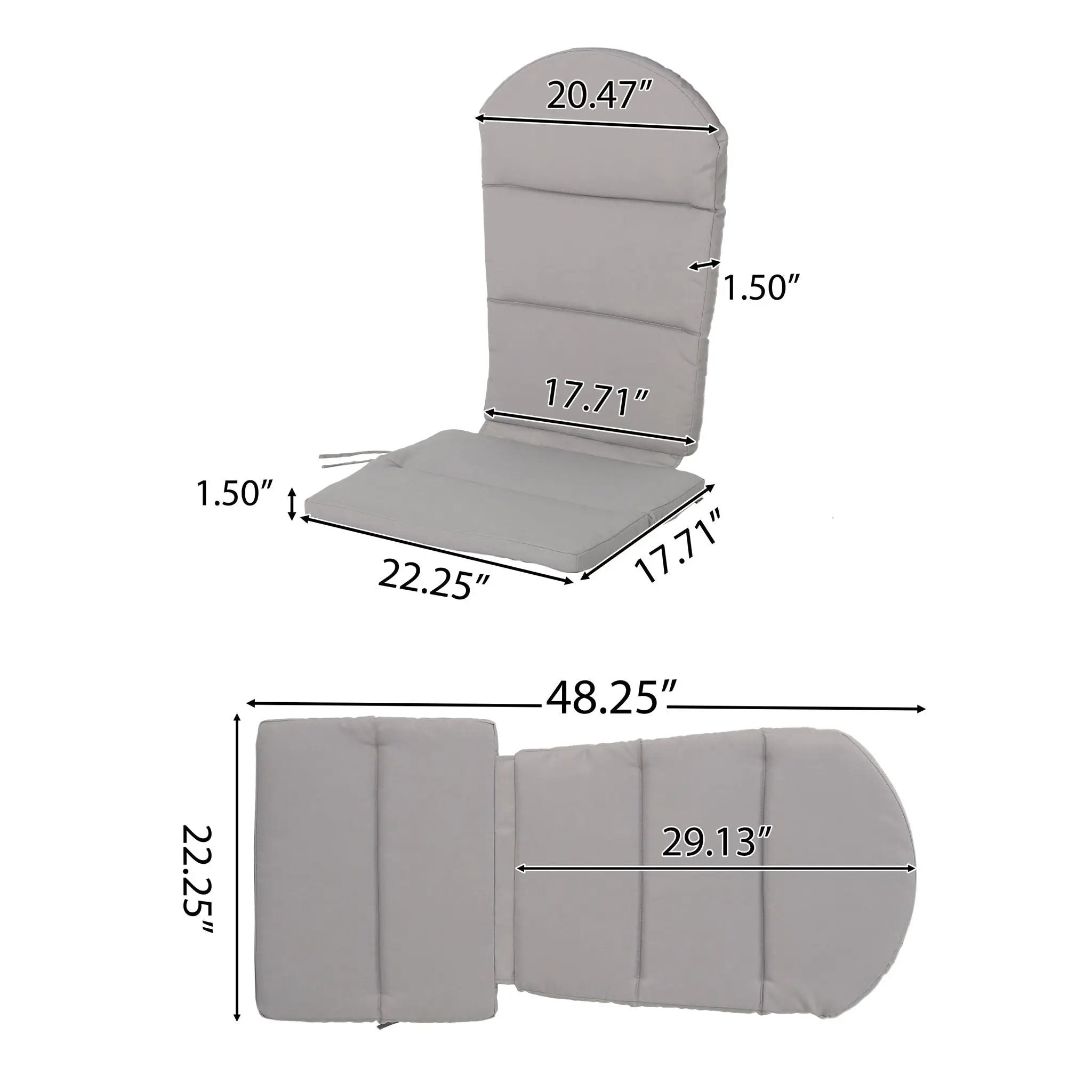 Outdoor Adirondack Chair Cushion With Water Resistant Fabric And Ties - Gray by HouseOfZazla