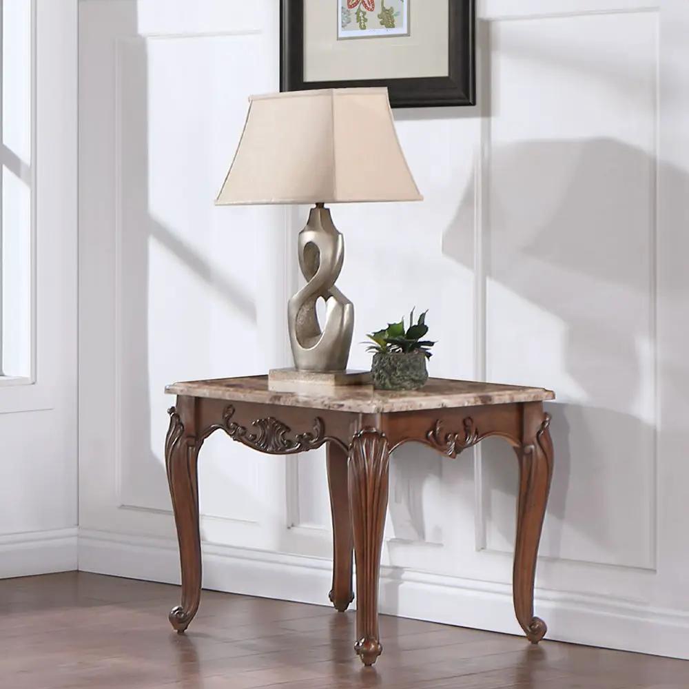 Nayla - End Table - Natural Marble Top & Cherry by Unique Piece Furniture