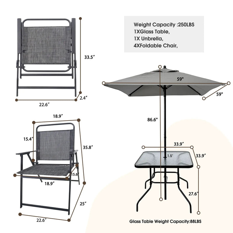 Outdoor Patio Dining Set For 4 People, Metal Patio Furniture Table And Chair Set With Umbrella - Black by HouseOfZazla
