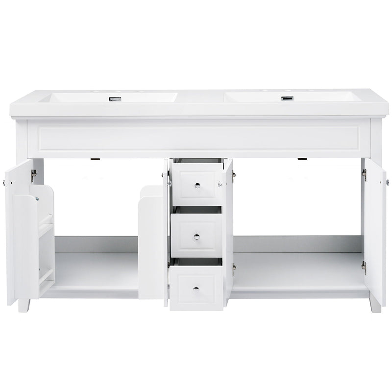 Bathroom Vanity With Double Sinks, 3 Drawers & 4 Doors - White