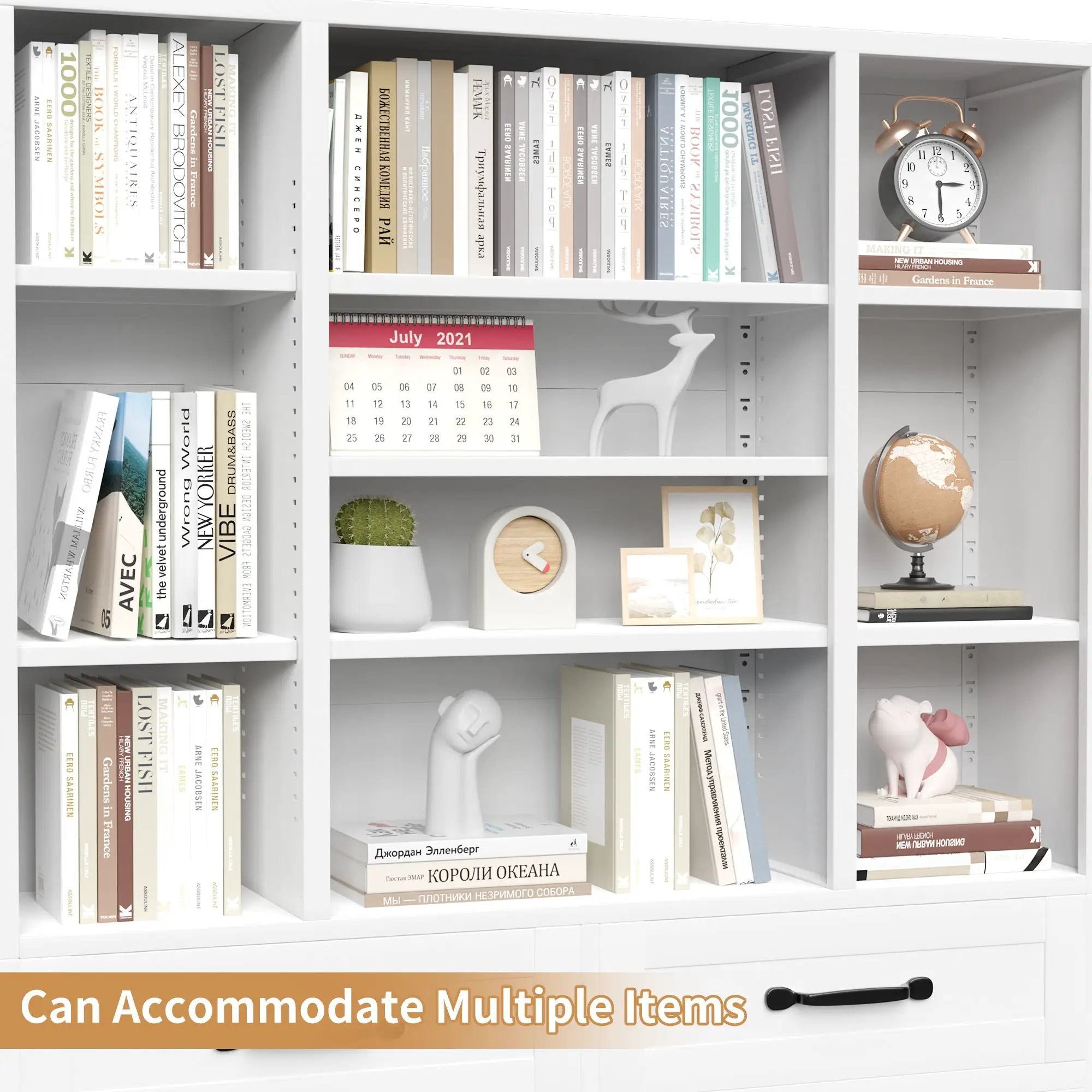 Industrial Bookcase Tall With Adjustable Shelves, Drawers & Doors
