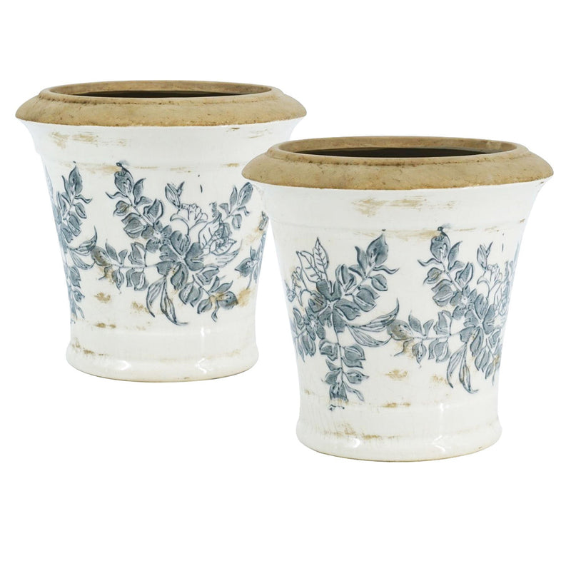 7.1x7.1x6.7' Ceramic Planter with Floral Pattern, Set of 2 by HouseOfZazla