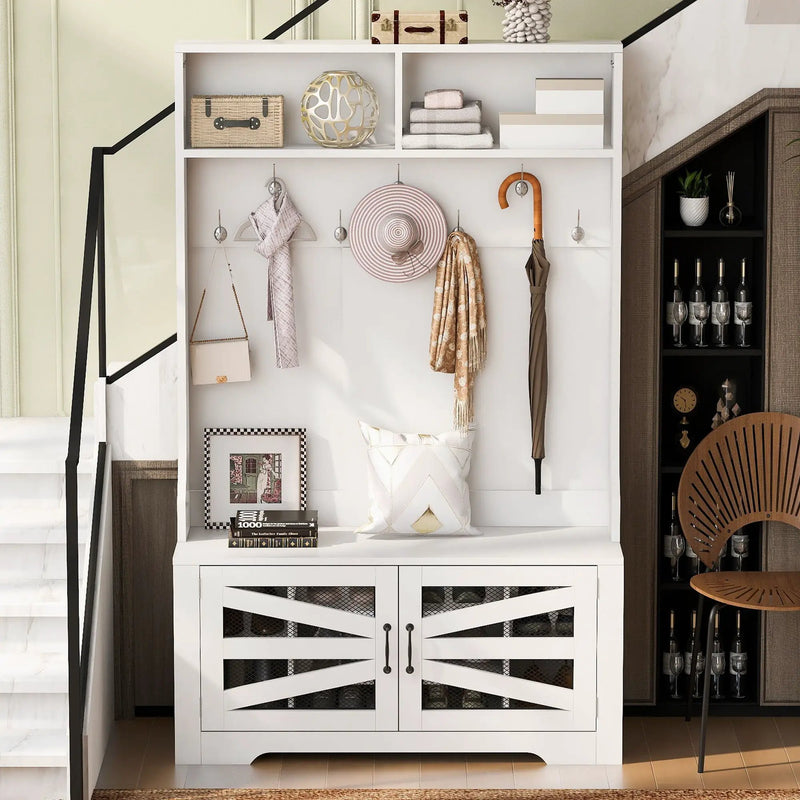 Entryway Bench With Coat Rack, 3 In 1 Design And Adjustable Shelves by HouseOfZazla