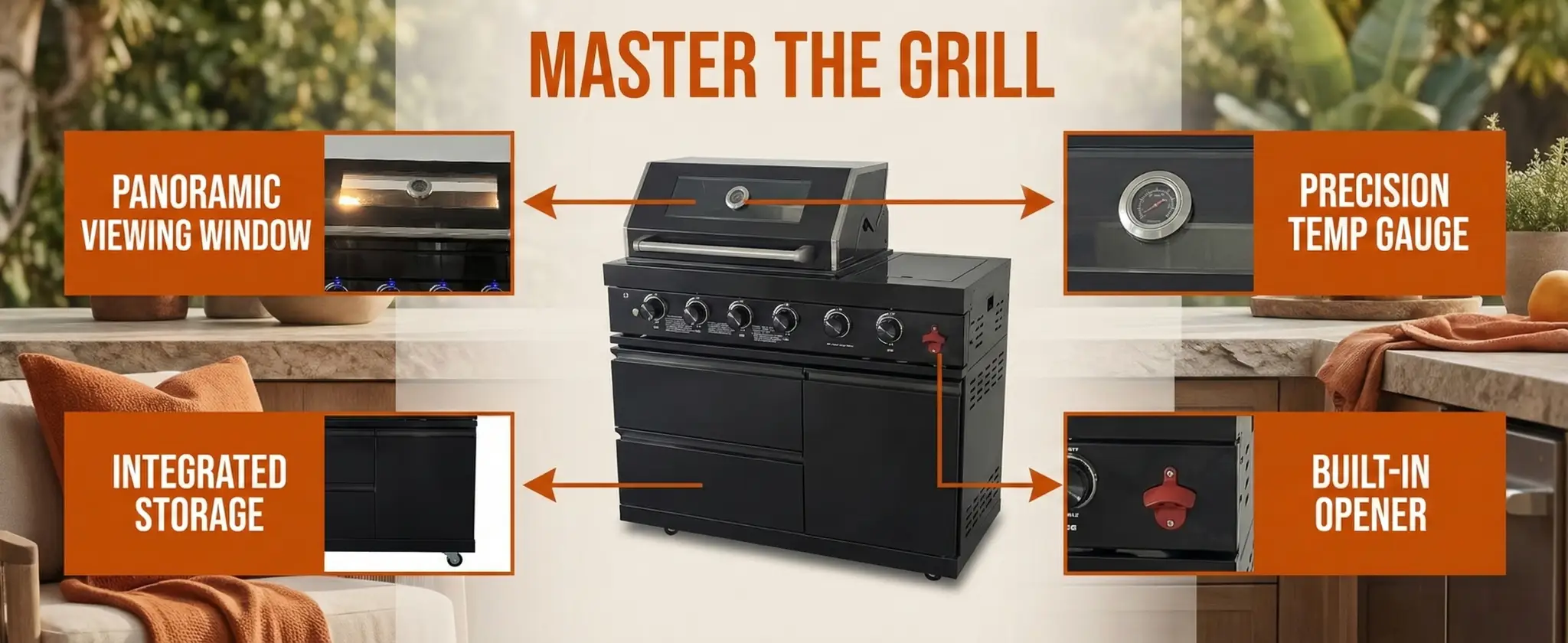 46" Four Burners Black Outdoor Kitchen Islands Grill + Side Burner by Chery Industrial