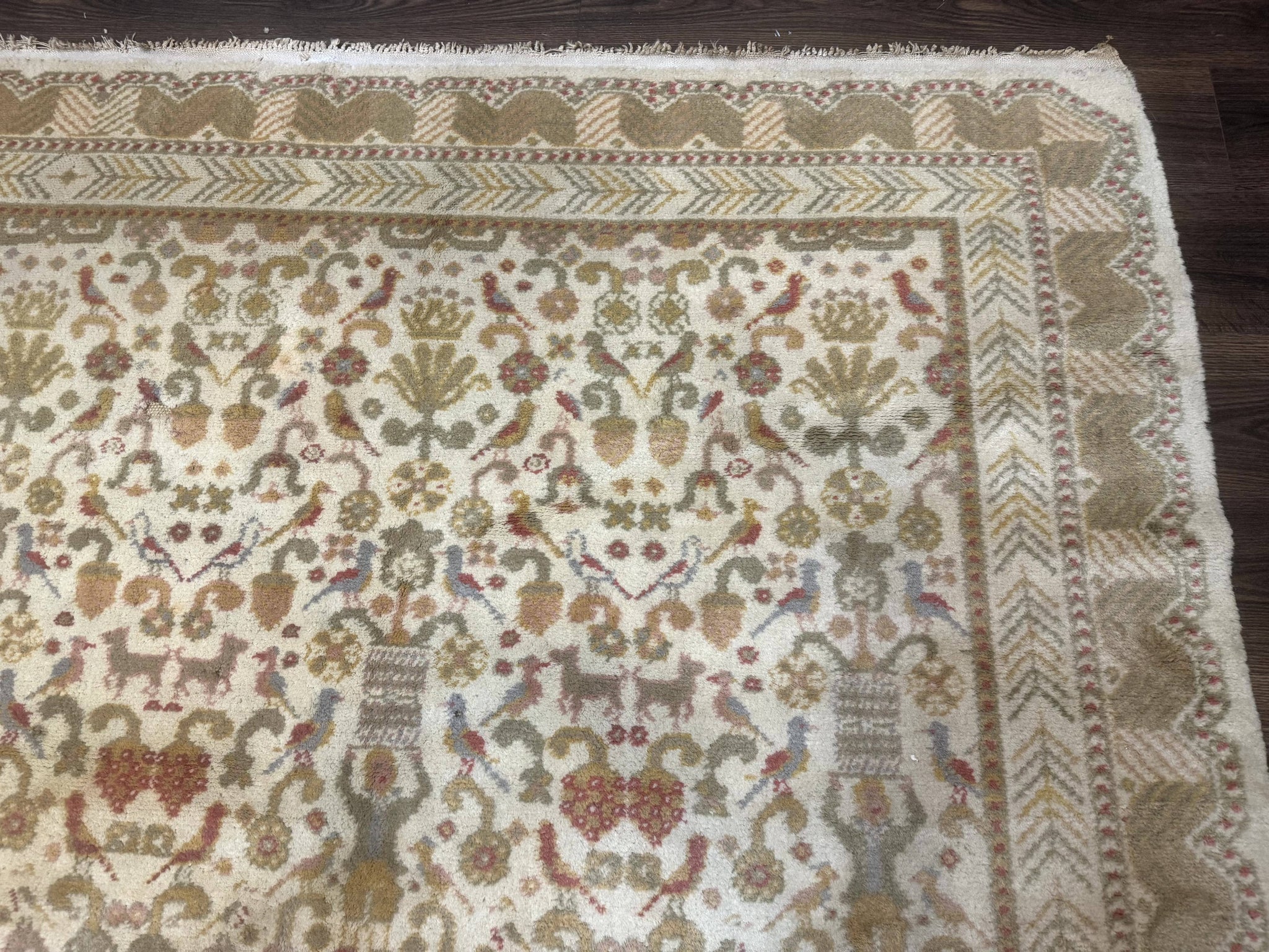 Large Spanish Portuguese Rug 9x15, Beige, Vintage, Allover Pattern, Wool by Jewel Rugs