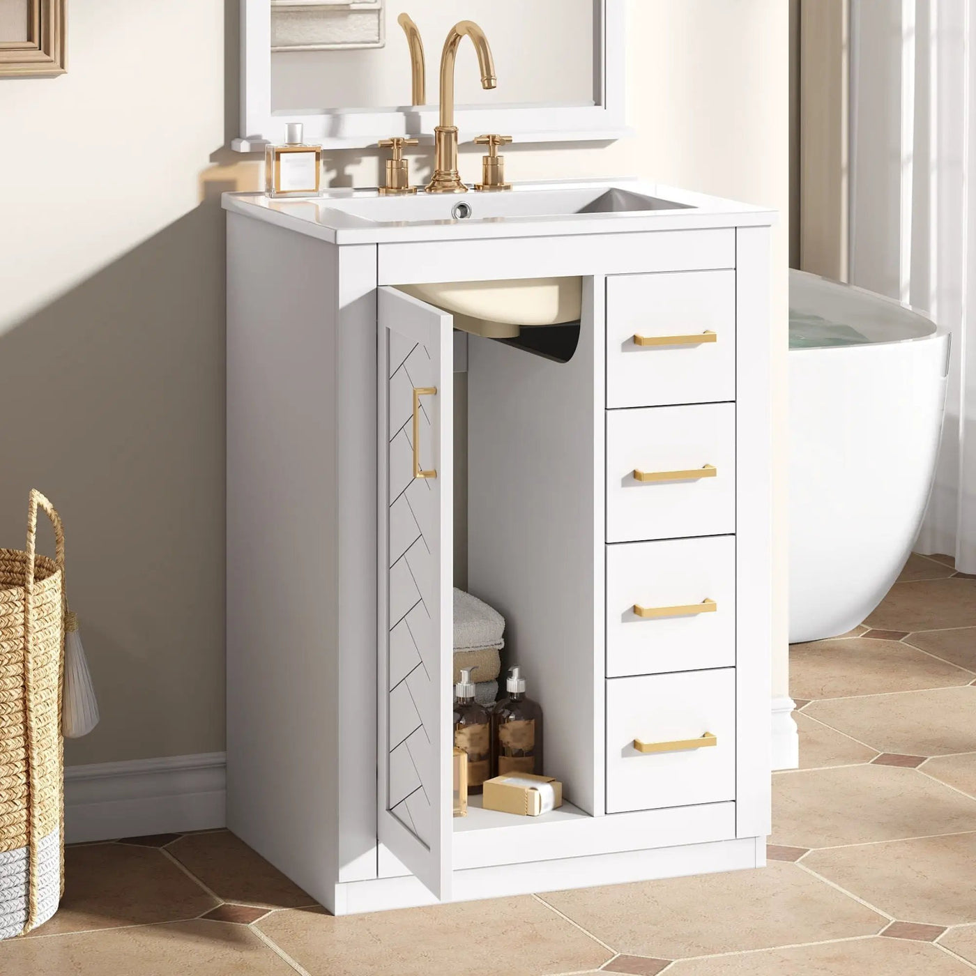 Modern Bathroom Vanity With 1 Door And 3 Drawers by Unique Piece Furniture