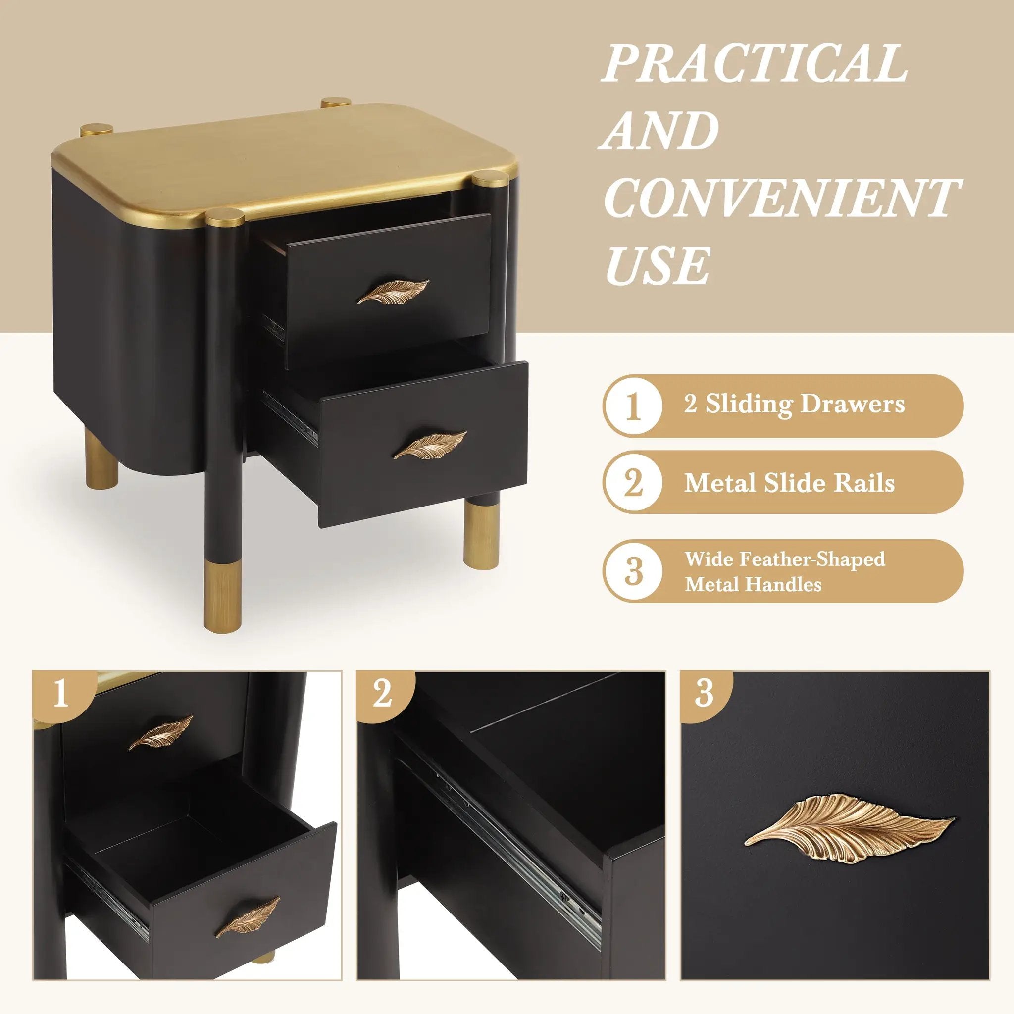 Contemporary 2 Drawers Nightstand with Curved Profile Design by HouseOfZazla