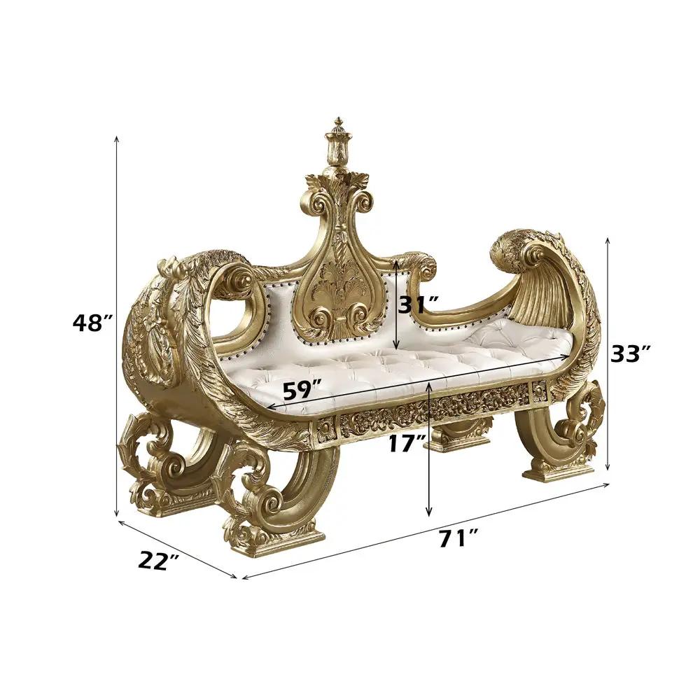 Bernadette - Bench - White Synthetic Leather Fabric & Gold by Unique Piece Furniture