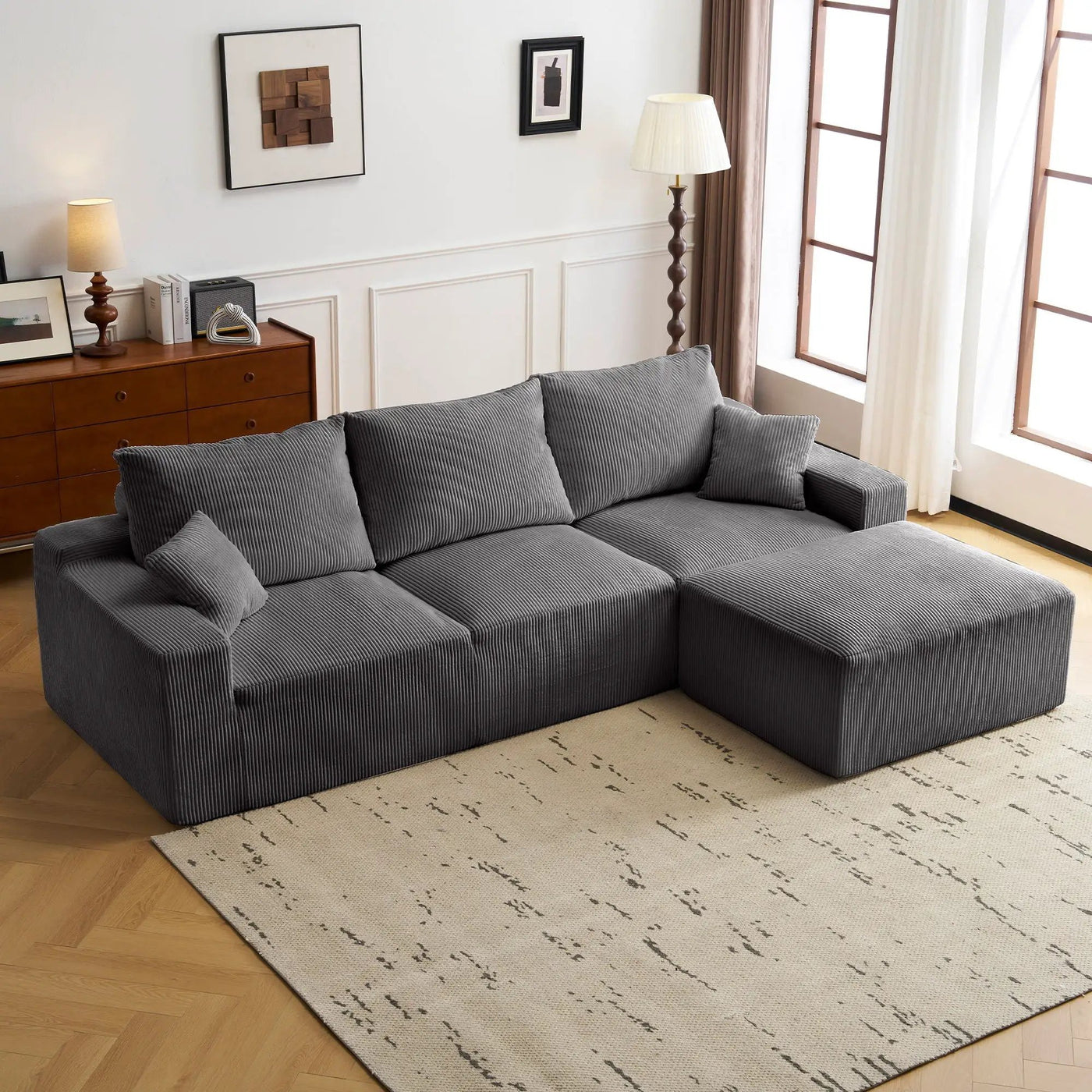 L Shaped Sectional Sofa, Full Compression 3 Seater Cloud Couch With Chaise by Unique Piece Furniture