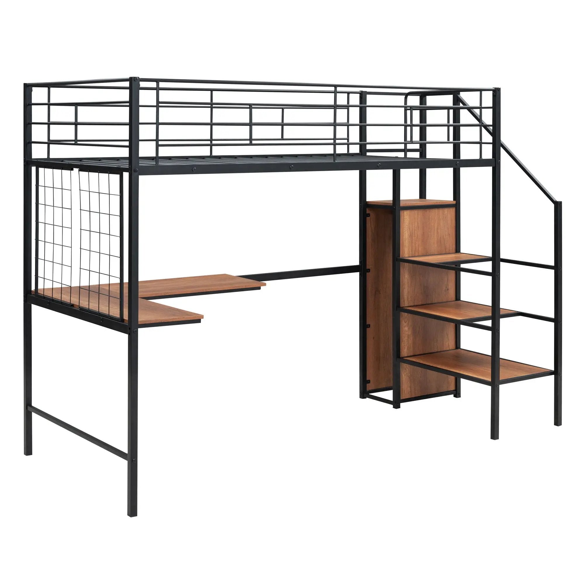 Loft Bed With Desk And Grid, Stylish Frame With Lateral Storage Ladder And Wardrobe by HouseOfZazla