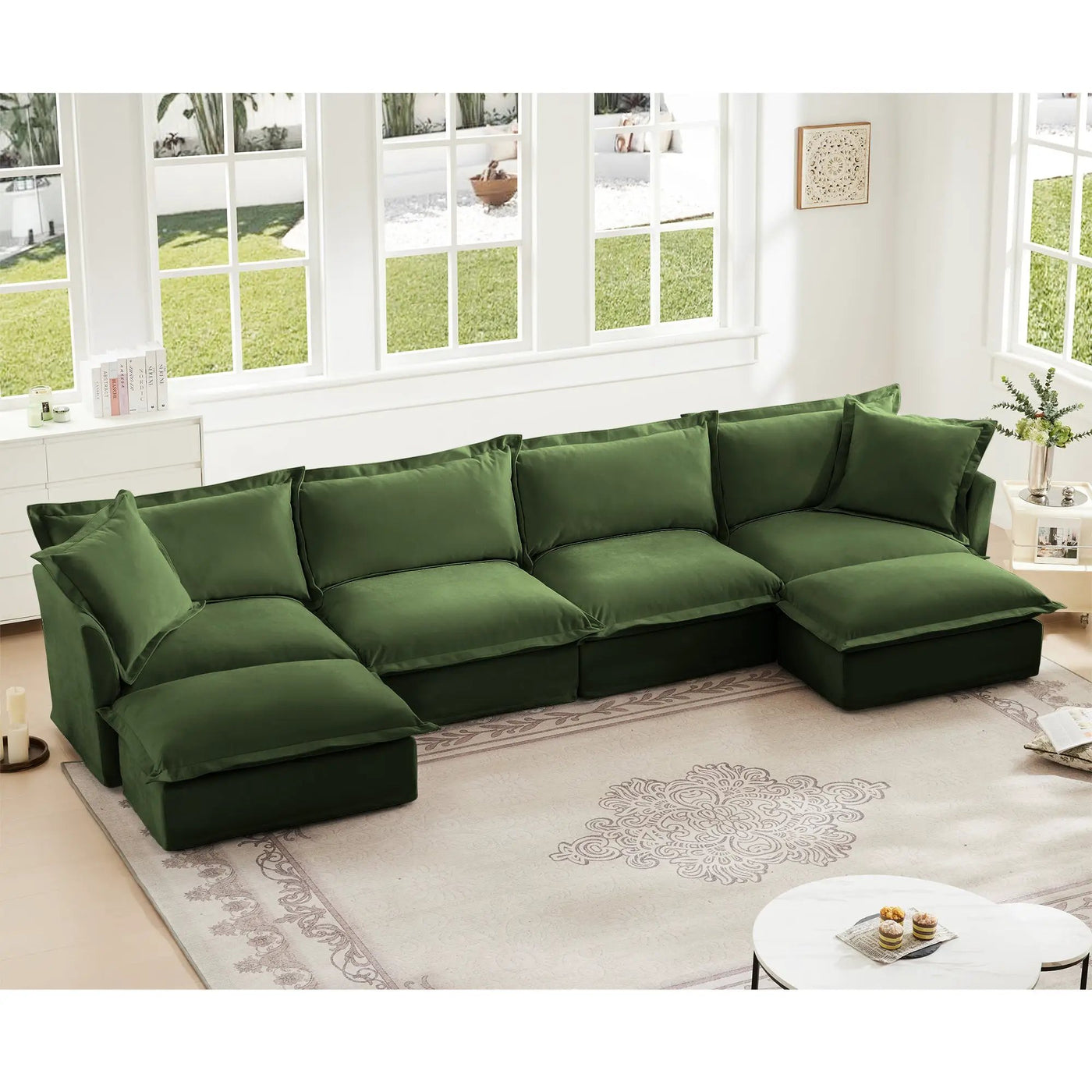 Slipcovered U Shape Sectional Wide and Deep Seat Sofa Couch by HouseOfZazla