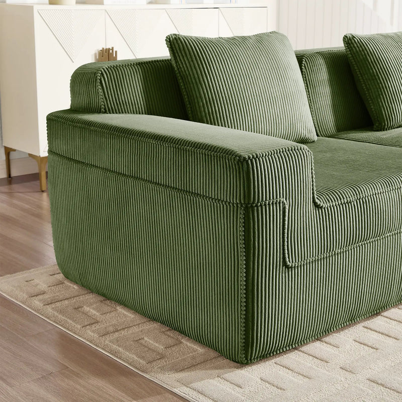 Armless Sofa with Pillow - Green Corduroy by HouseOfZazla
