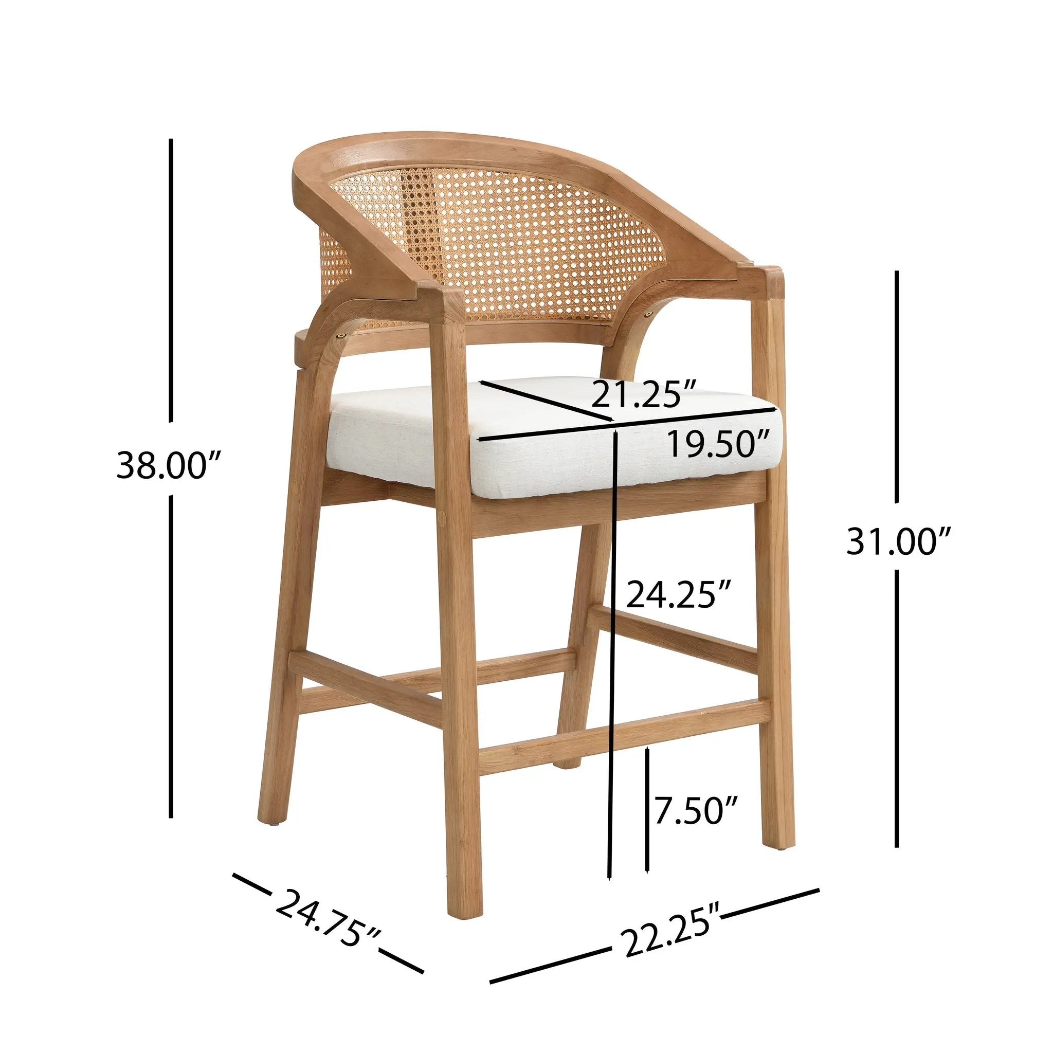 Wooden Frame Counter Stool with Rattan Back - Set of 2 by HouseOfZazla