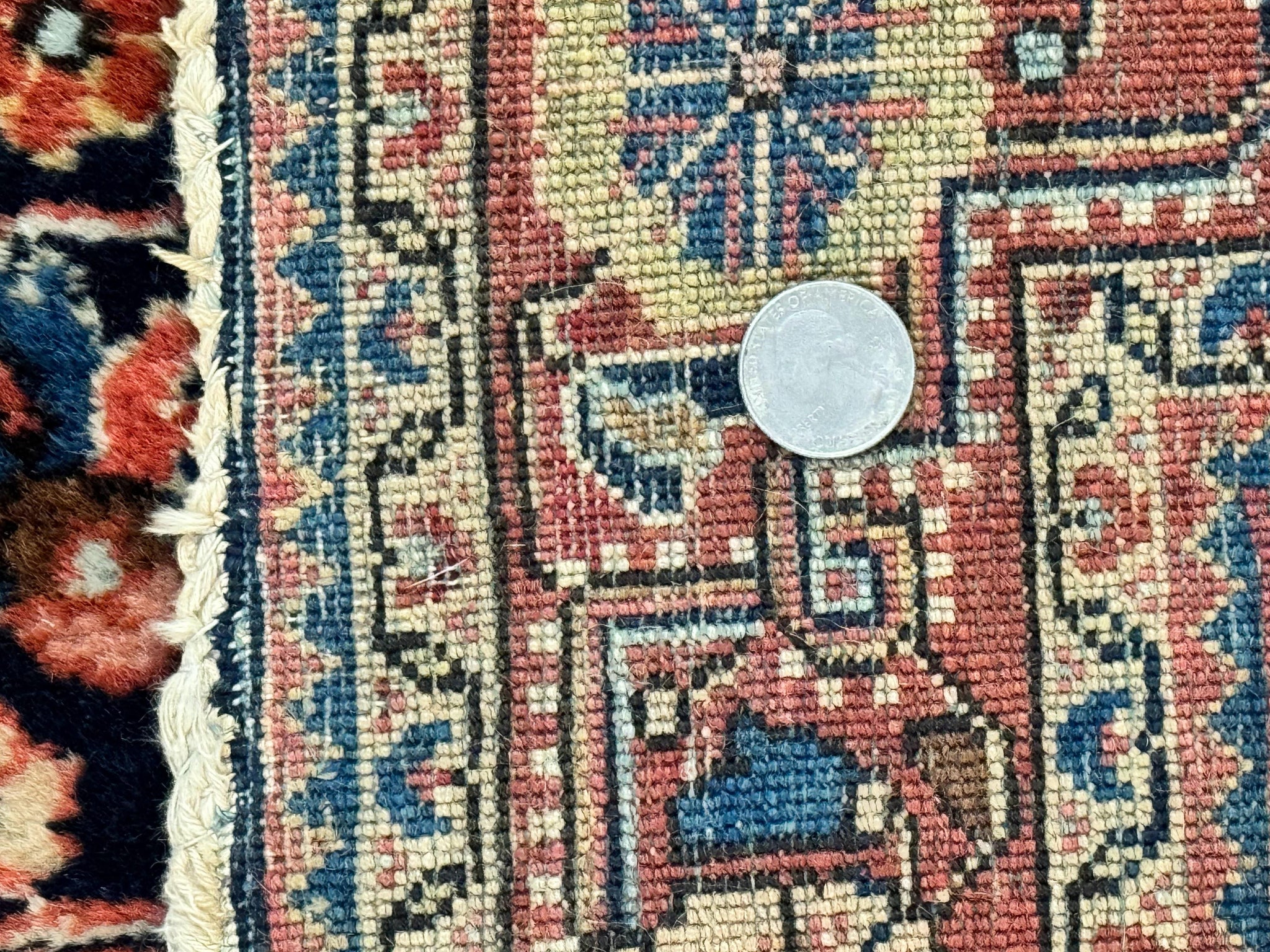 Persian Sarouk Rug 3.6 x 5, Medallion Rug, Red and Midnight Blue, Handmade Semi Antique Vintage Wool Carpet by Jewel Rugs